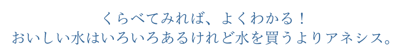 くらべてみれば、よくわかる！おいしい水はいろいろあるけれど水を買うよりアネシス。